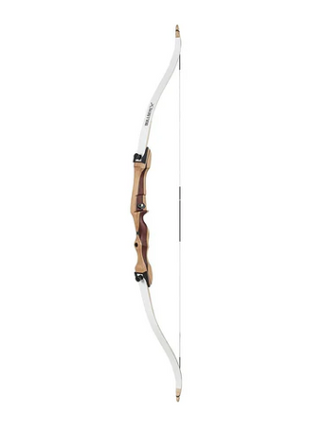 BEAR TAKE DOWN RECURVE BULLSEYE X RIGHT HANDED 54IN 20LBS BROWN RISER WITH WHITE LIMBS