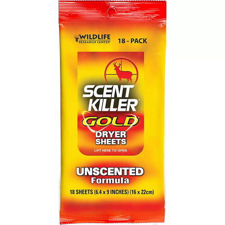 Wildlife Research Scent Killer Gold Dryer Sheets Unscented   18-Pack