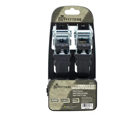 MOSSY OAK 2 PC 1"X15" RATCHET TIE DOWN SET W/ RUBBER GRIPS (1200LB MAX)