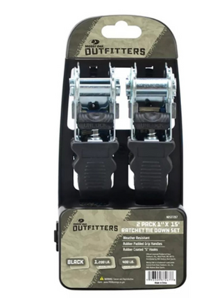 MOSSY OAK 2 PC 1"X15" RATCHET TIE DOWN SET W/ RUBBER GRIPS (1200LB MAX)