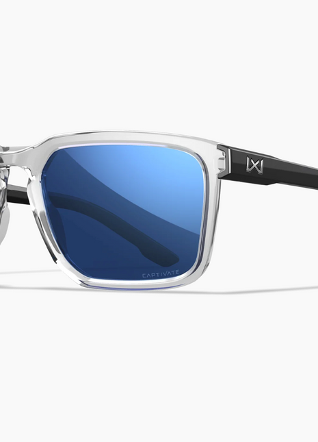 WX ZULU Glasses Gloss Crystal Clear with Gloss Black Temples Frame with Captivate Polarized Blue Mirror Lenses