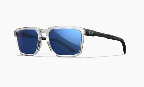WX ZULU Glasses Gloss Crystal Clear with Gloss Black Temples Frame with Captivate Polarized Blue Mirror Lenses