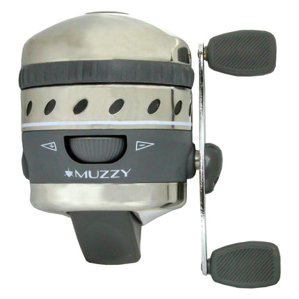 MUZZY Improved Spin style bowfishing reel with intigraged Reel Mounting system With 150# Line Installed Push Button